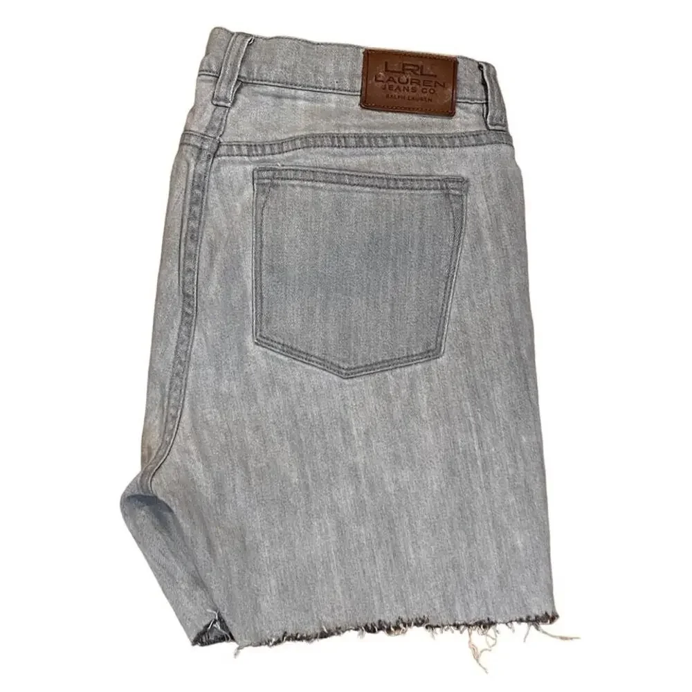 RALPH LAUREN Gray Cut Off Denim Jean Frayed Edge Hem Distressed Shorts ~ Size 10